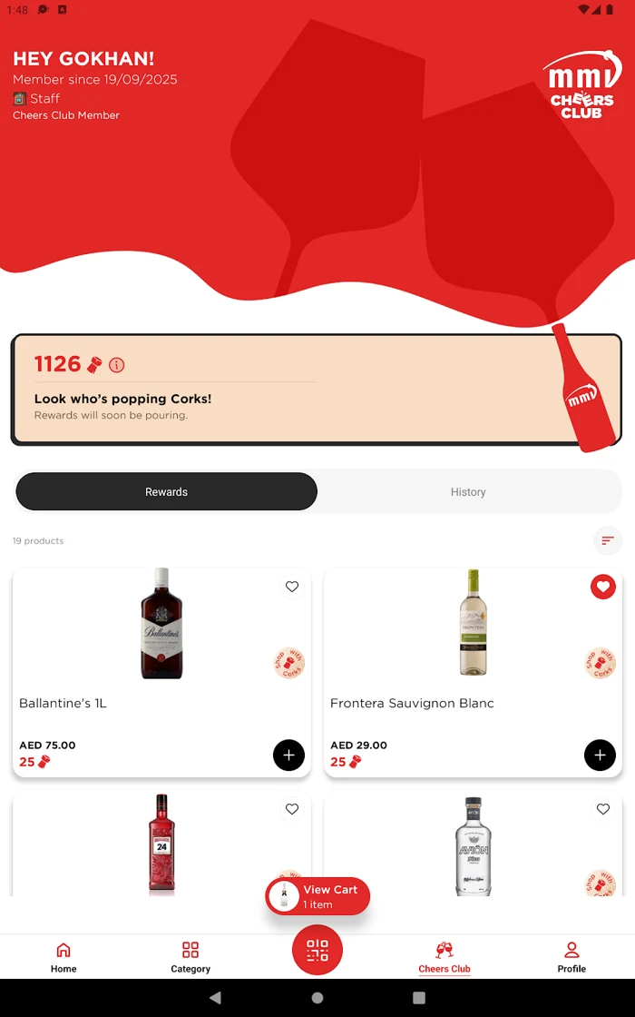 Full MMI app screen showing member rewards and its bottom navigation